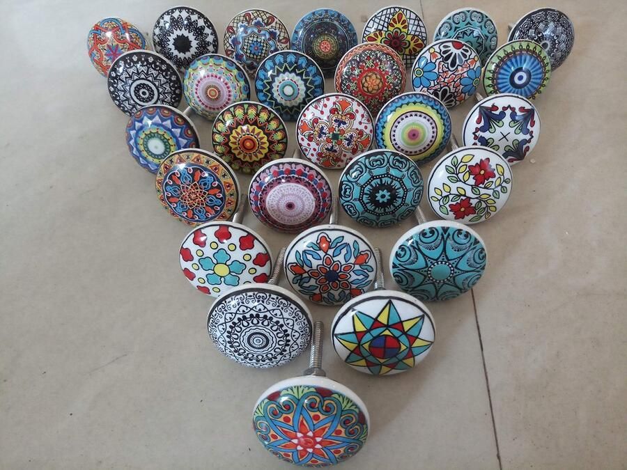 Ibenzoa Set van 12 Decoratieve Keramische Knoppen voor Kasten en Lades in Mandala Stijl