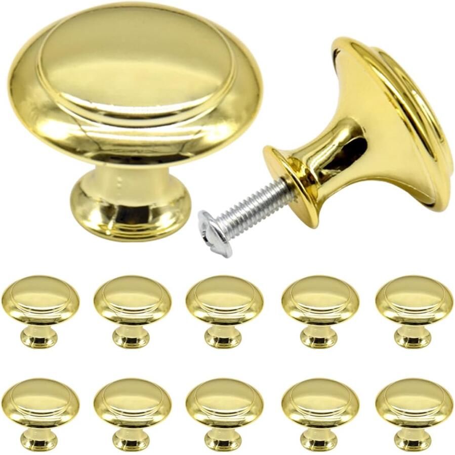 Ibenzoa Set van 12 Luxe Ronde Meubelknoppen met Schroeven voor Kasten en Lades Goudkleurig 30 mm
