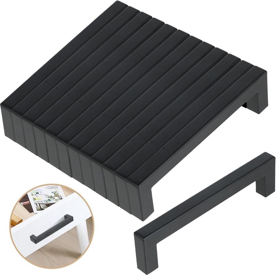 Ibenzoa Set van 12 moderne vierkante meubelgrepen voor keukenkastjes en lades in zwart roestvrij staal