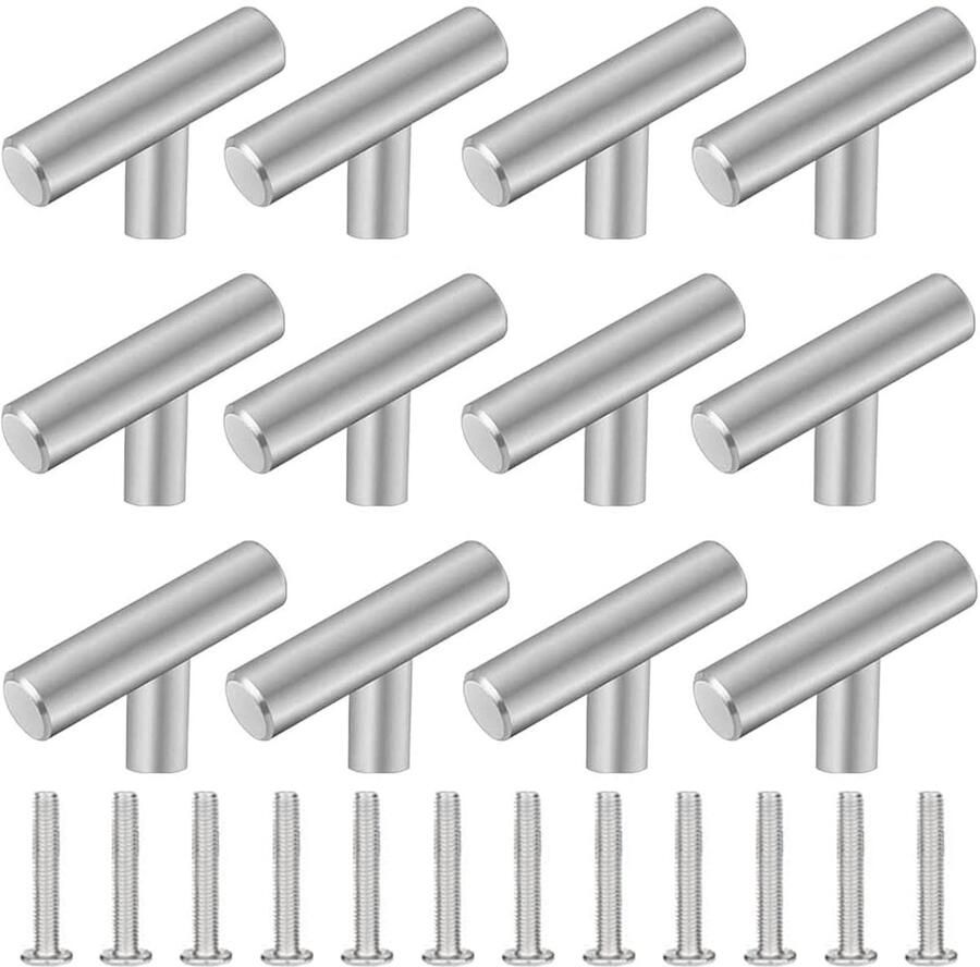 Ibenzoa Set van 12 roestvrijstalen T-vormige grepen voor kasten en lades