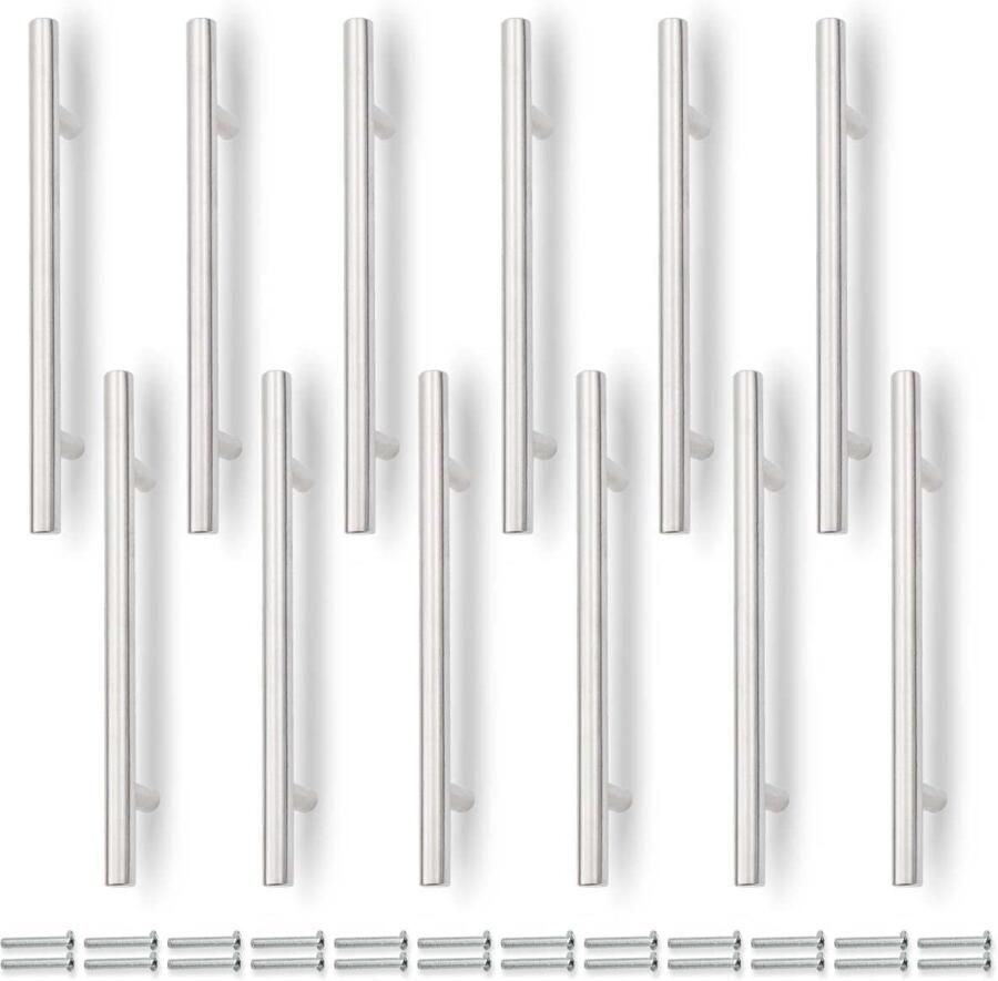Ibenzoa Set van 12 stijlvolle T-bar kastgrepen in geborsteld nikkel voor elke keuken