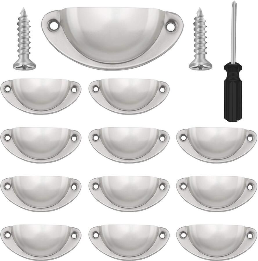 Ibenzoa Set van 12 Traditionele Halfronde Handgrepen voor Kast en Lade met Schroeven en Gereedschap