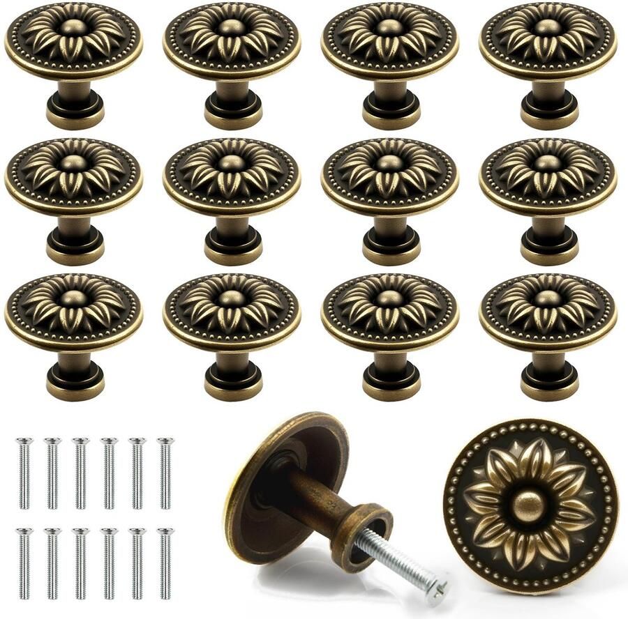 Ibenzoa Set van 12 Vintage Bloemenpatroon Meubelknoppen met Schroeven voor Meubelstukken