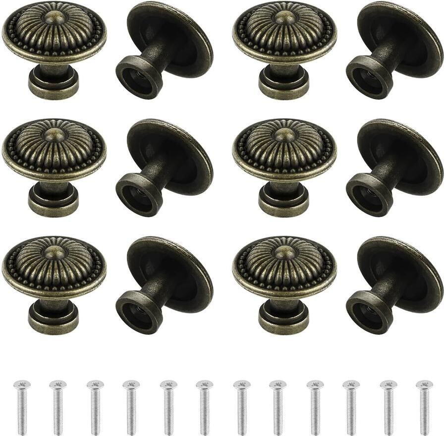 Ibenzoa Set van 12 Vintage Meubelknoppen in Antiek Brons met Schroeven voor Meubels