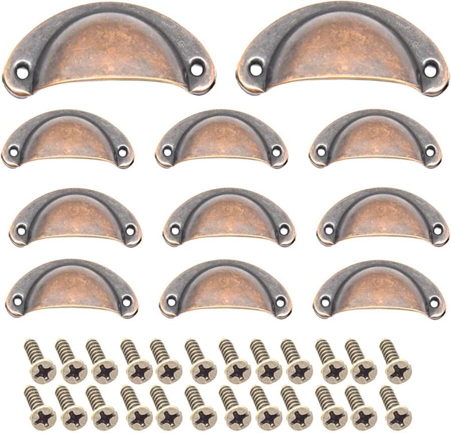 Ibenzoa Set van 12 Vintage Rood Bronzen Schelpgrepen voor Keuken- en Meubelrestyling