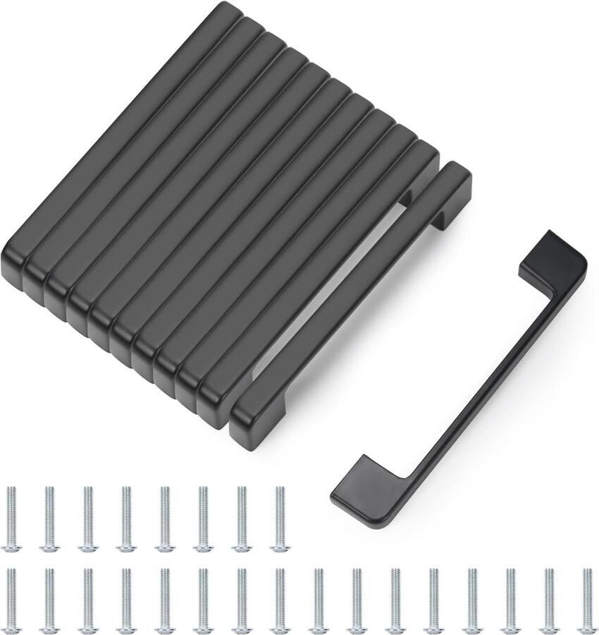 Ibenzoa Set van 12 Zwarte Kastgrepen voor Keukenkasten en Laden met Schroeven 128mm Gatafstand