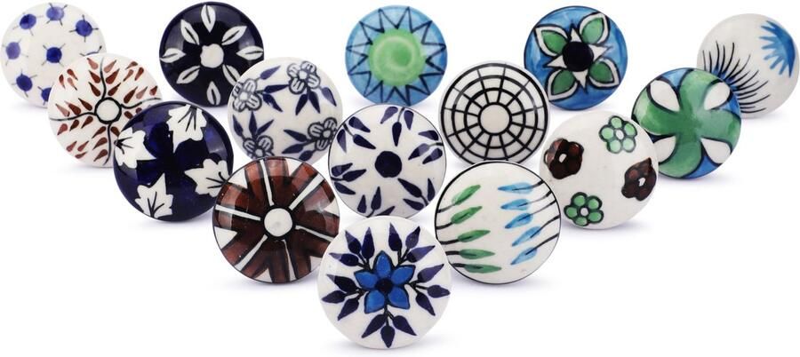 Ibenzoa Set van 15 handbeschilderde keramische knoppen met bloemenpatroon voor meubels
