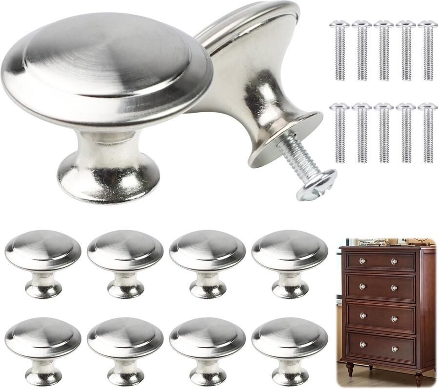 Ibenzoa Set van 15 Stuks Retro Ronde Kast- en Ladegrepen met Schroeven (Zilver)