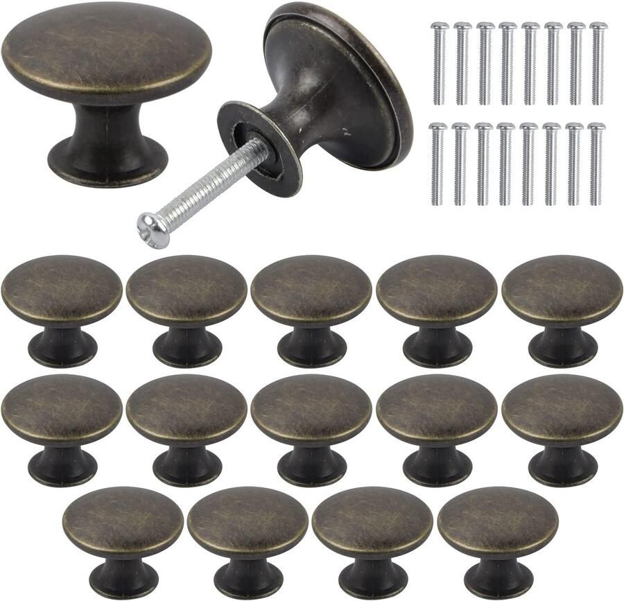 Ibenzoa Set van 16 Klassieke Bronskleurige Deurknoppen voor Kasten en Lades 30 mm Diameter