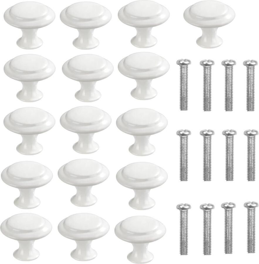 Ibenzoa Set van 16 stijlvolle witte ronde meubelknoppen voor kasten laden en deuren