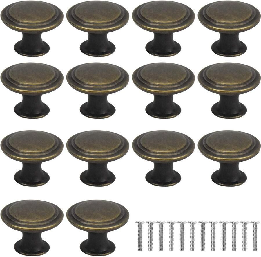 Ibenzoa Set van 16 Stuks Antieke Bronskleurige Vintage Deurknoppen voor Kast en Lade met 10 Schroeven