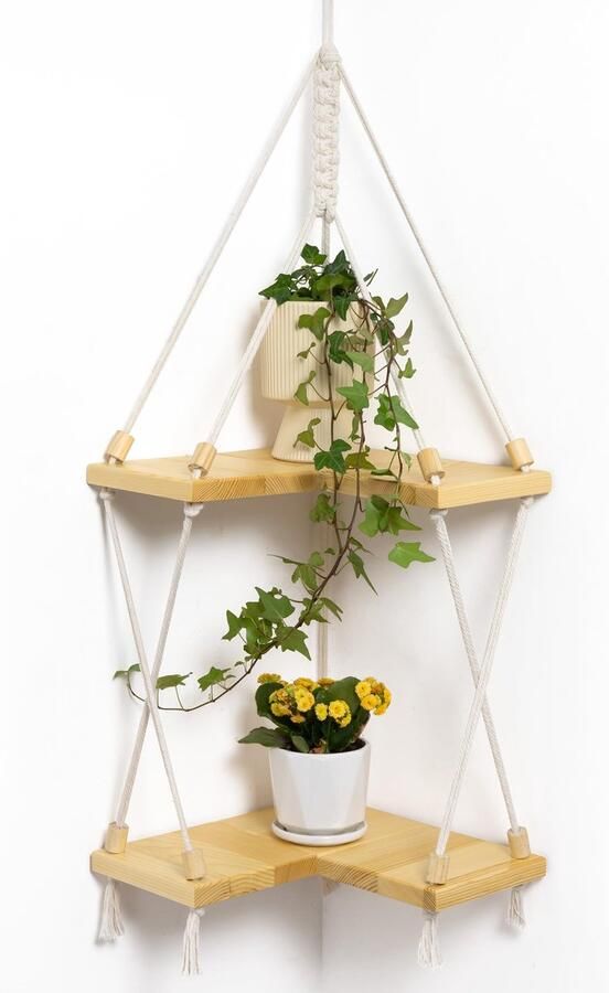 Ibenzoa Set van 2 Artistieke Houten Wandplanken met Macramé voor Ruimtes