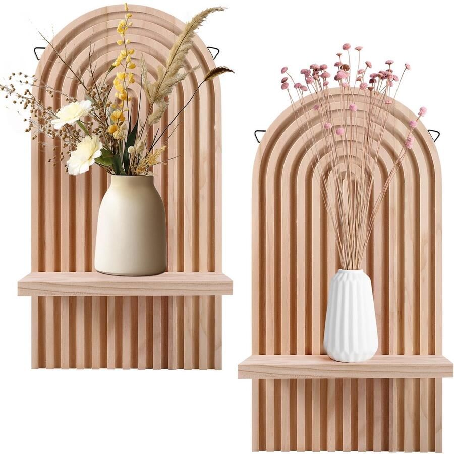 Ibenzoa Set van 2 Boho Houten Wandplanken met Regenboogontwerp voor Ruimtes