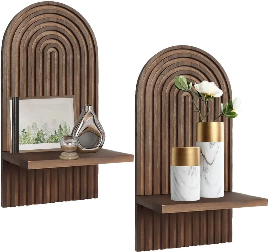 Ibenzoa Set van 2 Boho Regenboog Houten Wandplanken voor Stijlvol Interieur in Kamers