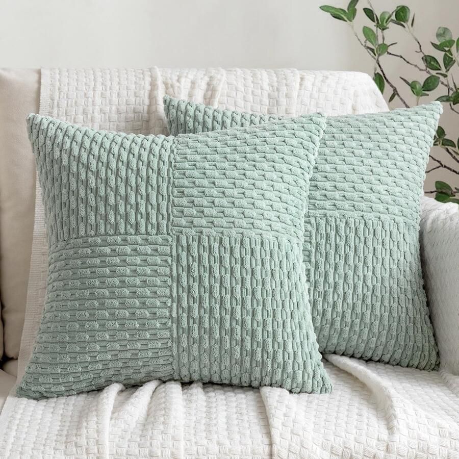 Ibenzoa Set van 2 decoratieve corduroy kussenslopen met patchwork design voor bank en slaapkamer