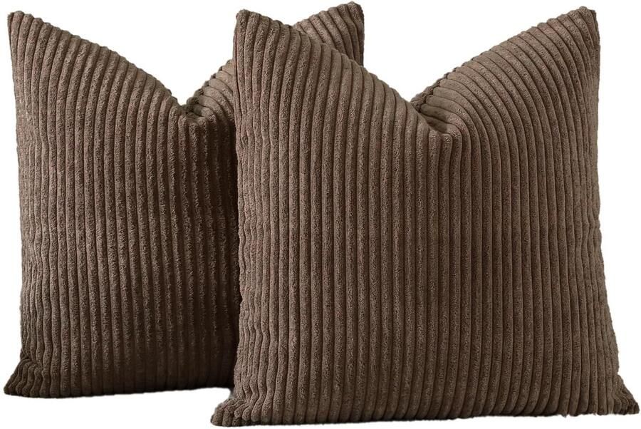 Ibenzoa Set van 2 decoratieve corduroy kussenslopen voor bank en woonkamer 50 x 50 cm bruin