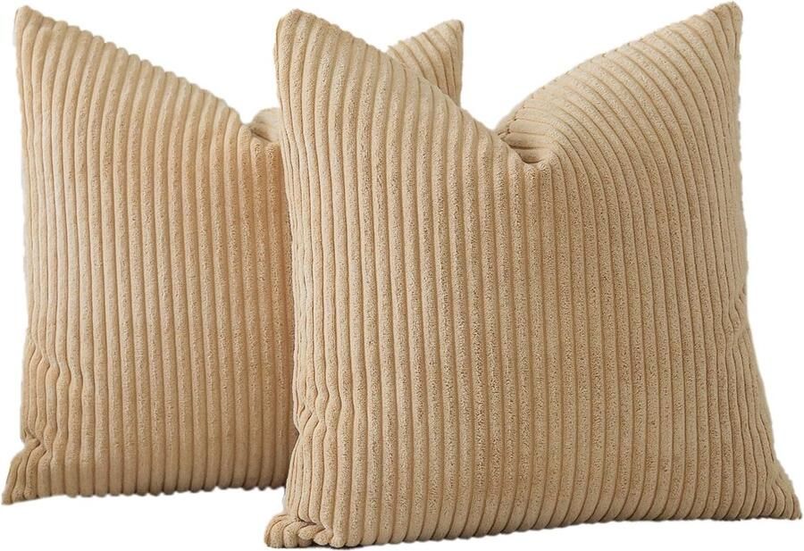 Ibenzoa Set van 2 decoratieve corduroy kussenslopen voor bank en woonkamer 50 x 50 cm okergeel