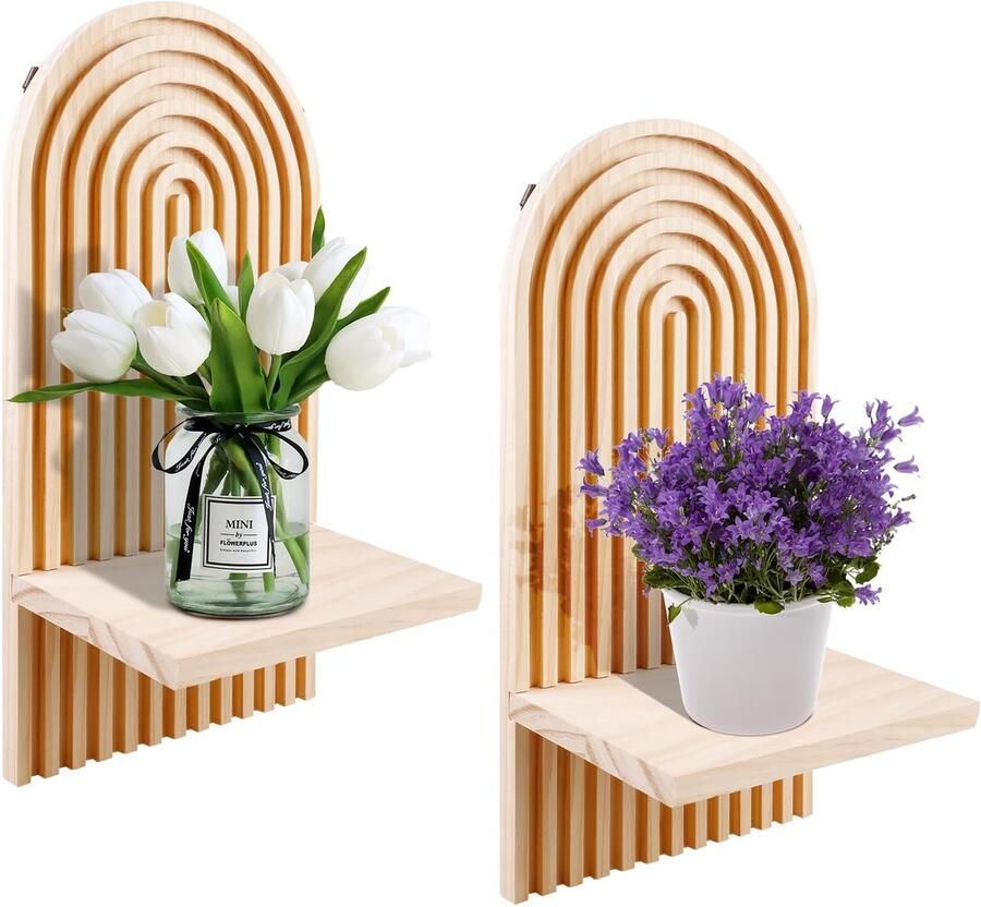 Ibenzoa Set van 2 Decoratieve Zwevende Wandplanken van Massief Hout voor Ruimtes Zonder Boren