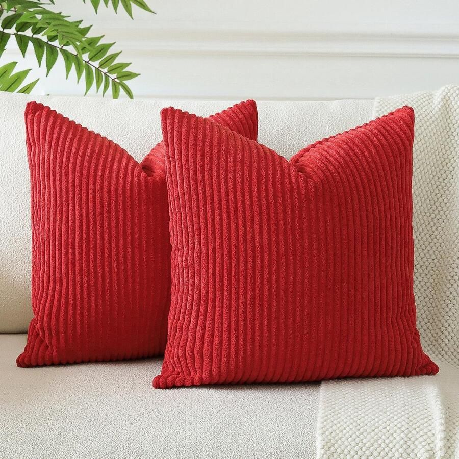 Ibenzoa Set van 2 Luxe Corduroy Kussenovertrekken voor Bank of Woonkamer 45 x 45 cm Rood