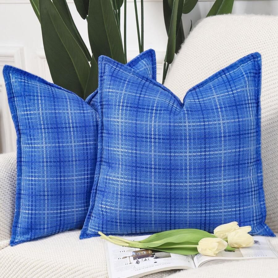 Ibenzoa Set van 2 Luxe Kussenhoezen met Flensrand voor Bank en Slaapkamer 50 x 50 cm Blauw