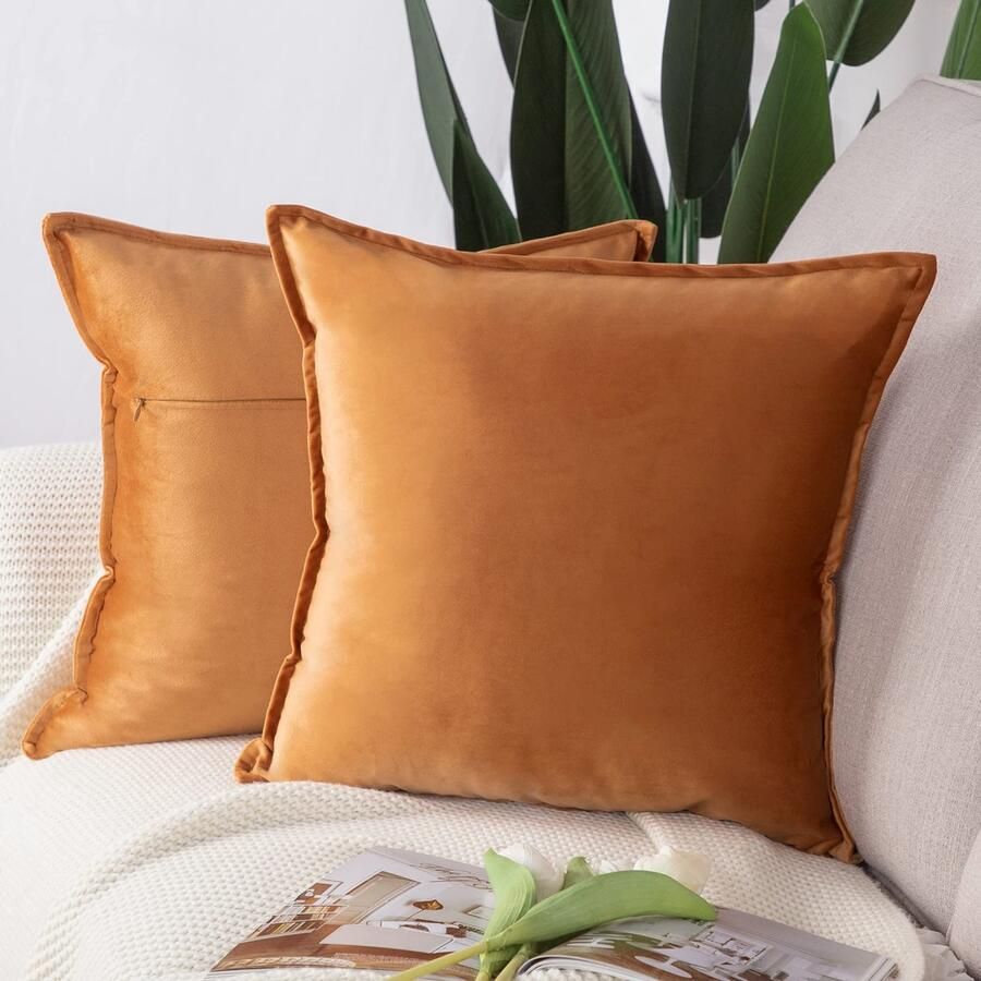 Ibenzoa Set van 2 luxe sierkussenhoezen in elegante Europese stijl voor bank en slaapkamer oranje 45 x 45 cm