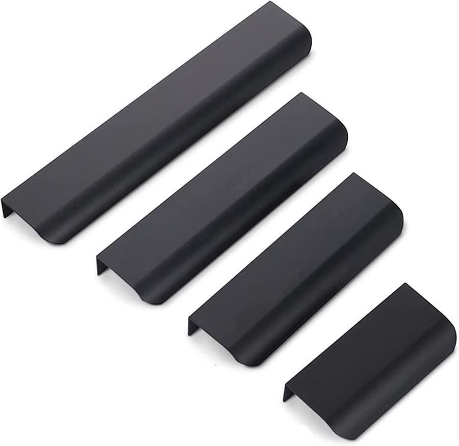 Ibenzoa Set van 2 moderne gebogen keukengrepen voor deuren en lades met schroeven zwart