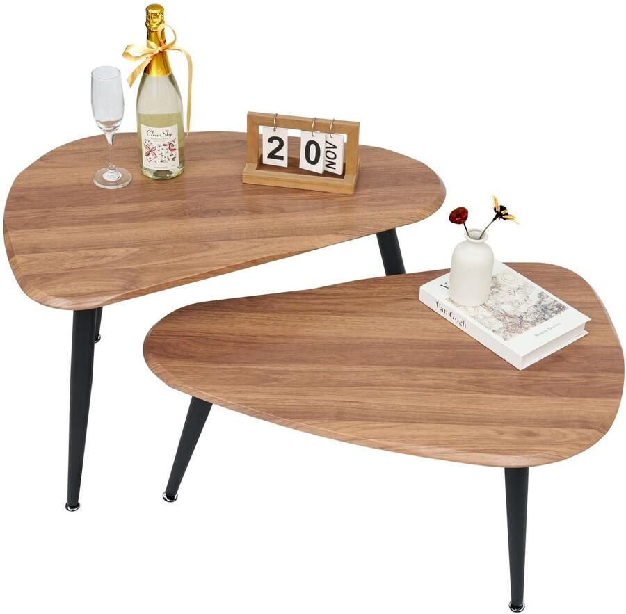 Ibenzoa Set van 2 Moderne Ovale Bijzettafels van Hout voor Woonkamer en Slaapkamer