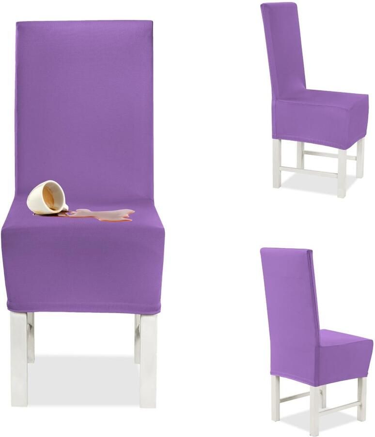 Ibenzoa Set van 2 paarse elastische stoelhoezen voor vierkante rugleuning