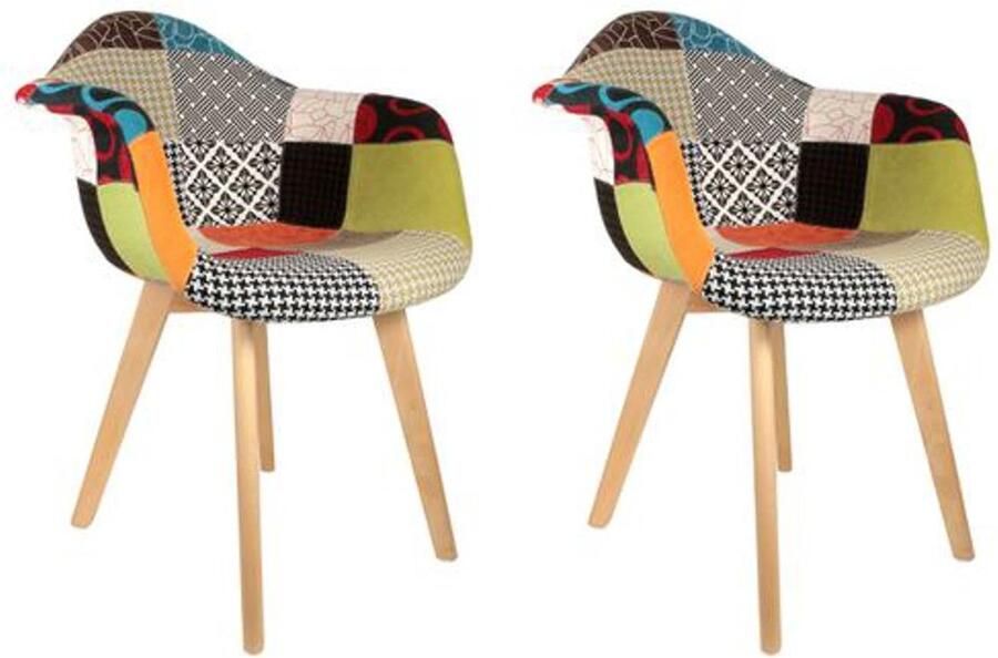 Ibenzoa Set van 2 Scandinavische Patchwork Fauteuils voor Woonkamer en Slaapkamer