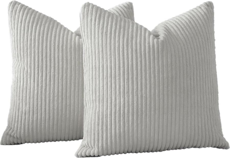 Ibenzoa Set van 2 stijlvolle corduroy kussenhoezen voor bank en woonkamer 50 x 50 cm lichtgrijs