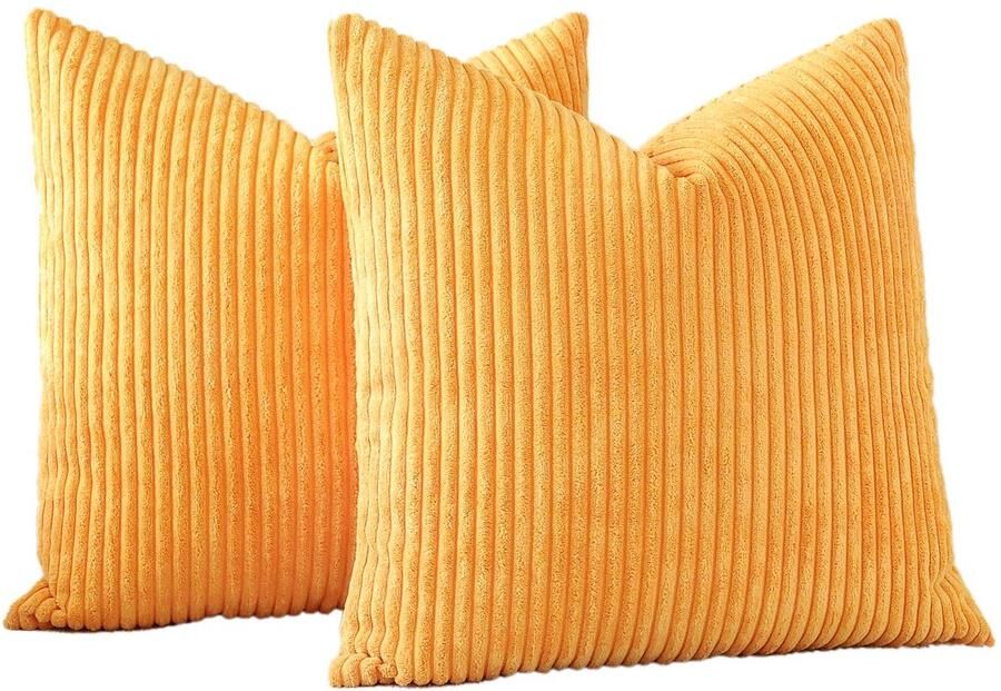 Ibenzoa Set van 2 stijlvolle corduroy kussenhoezen voor bank en woonkamer decoratieve sierkussens 45 x 45 cm oranjegeel