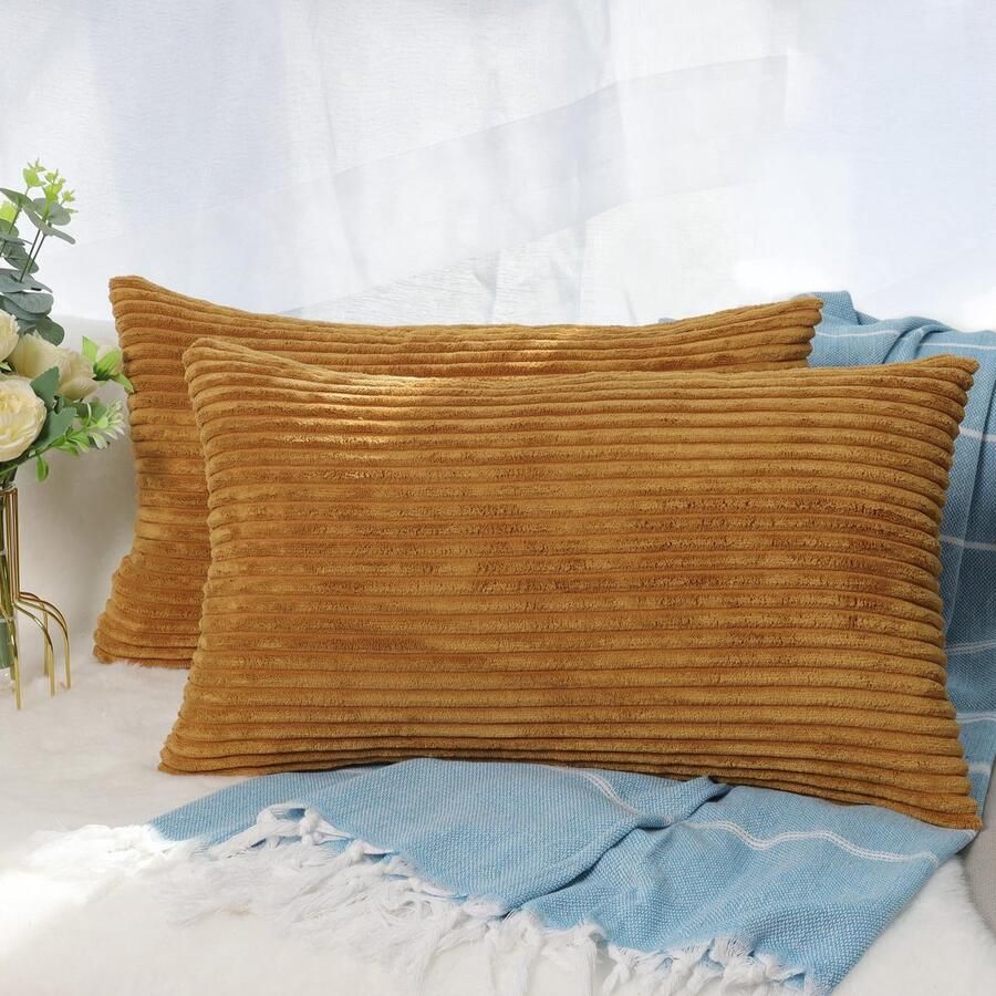 Ibenzoa Set van 2 stijlvolle corduroy kussenslopen voor bank en bed