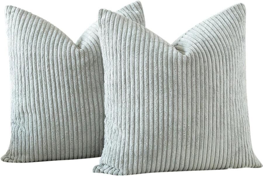 Ibenzoa Set van 2 stijlvolle kussenhoezen van zacht corduroy decoratief voor bank en woonkamer 50 x 50 cm grijsgroen