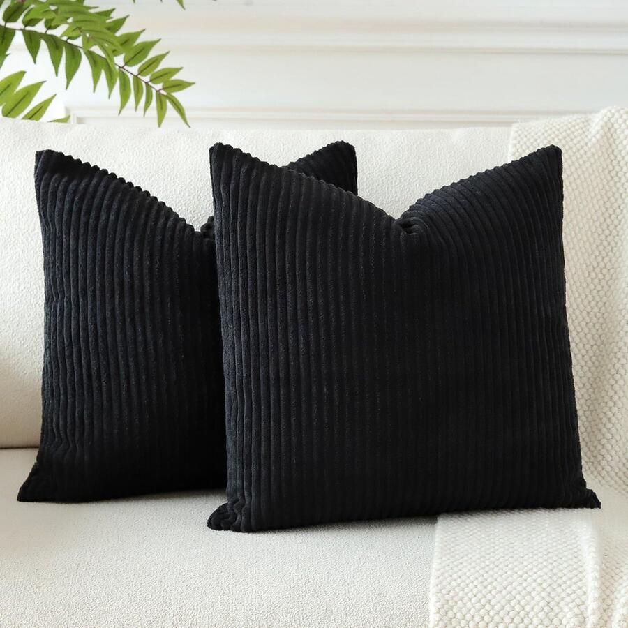 Ibenzoa Set van 2 Stijlvolle Sierkussenhoezen in Zacht Corduroy voor Woonkamer en Bank 60x60 cm Zwart