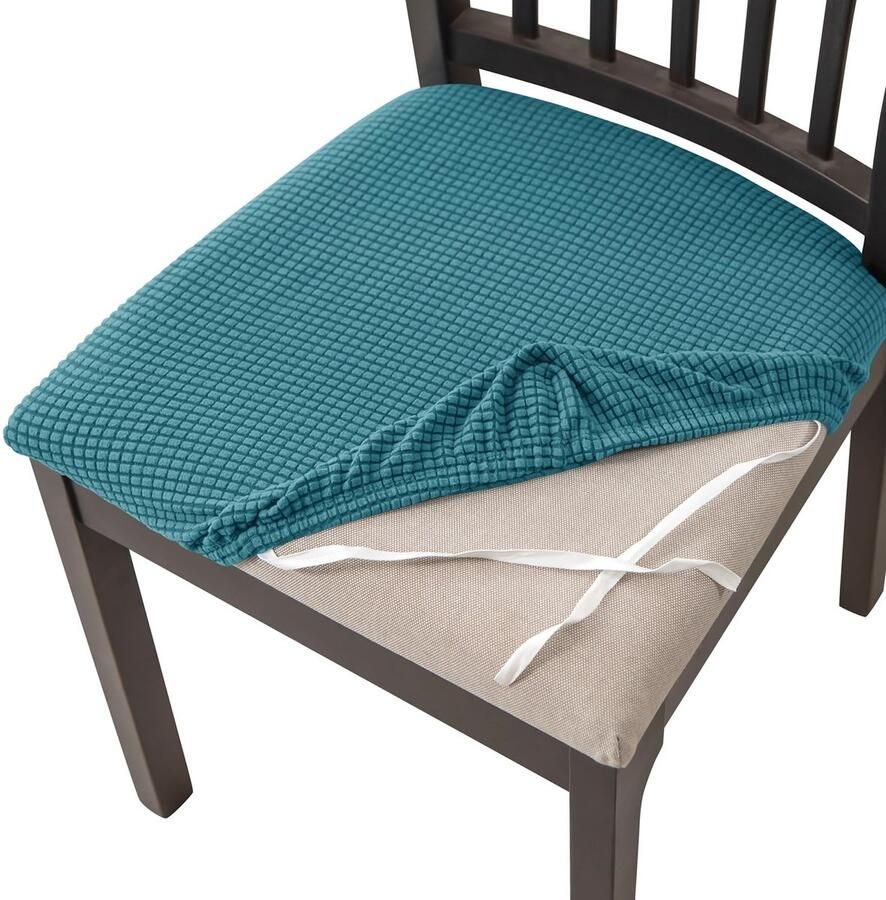 Ibenzoa Set van 2 Stretch Jacquard Stoelhoezen voor Eetkamerstoel en Kantoorstoel in Blauwgroen