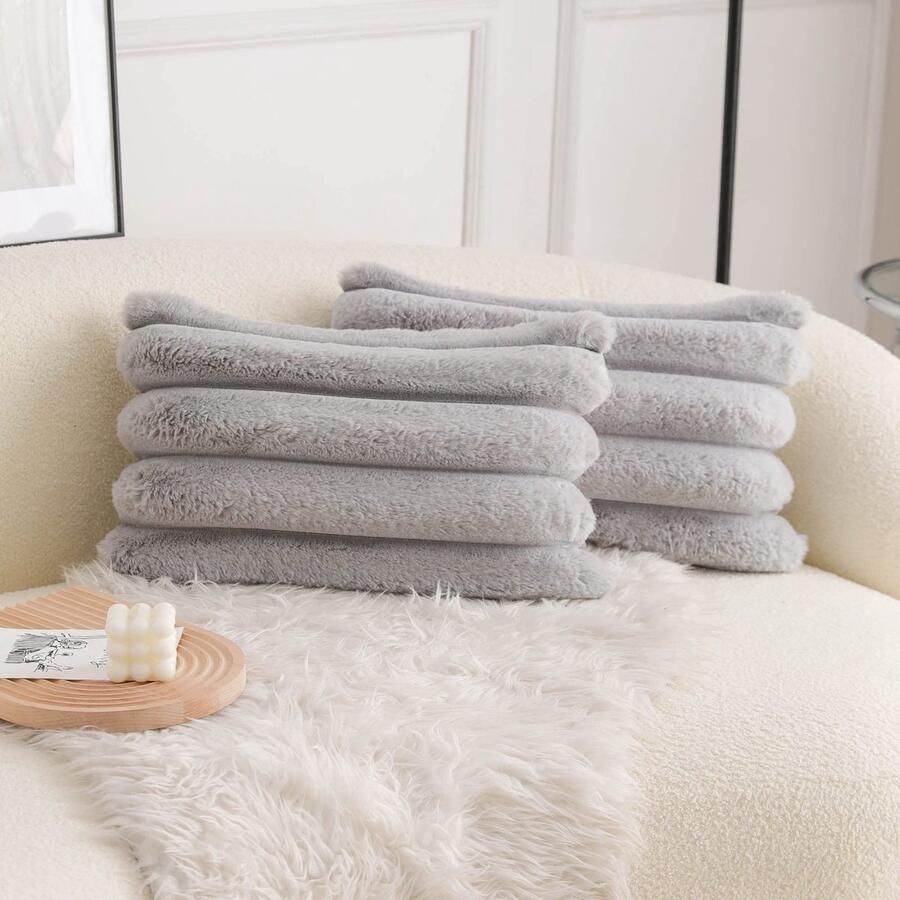 Ibenzoa Set van 2 Zachte Gestreepte Sierkussenhoezen voor Bank of Slaapkamer 30x50 cm Grijs