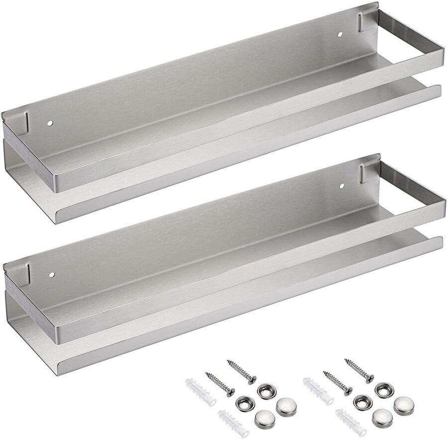 Ibenzoa Set van 2 Zowelijke Wandplanken van Roestvrij Staal 40 cm met Schroeven Zilver