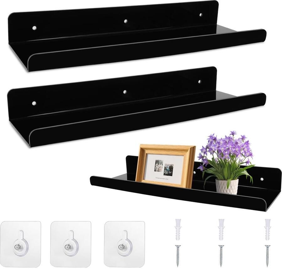 Ibenzoa Set van 2 Zwevende Wandplanken voor Badkamer en Woonruimte Zonder Boren