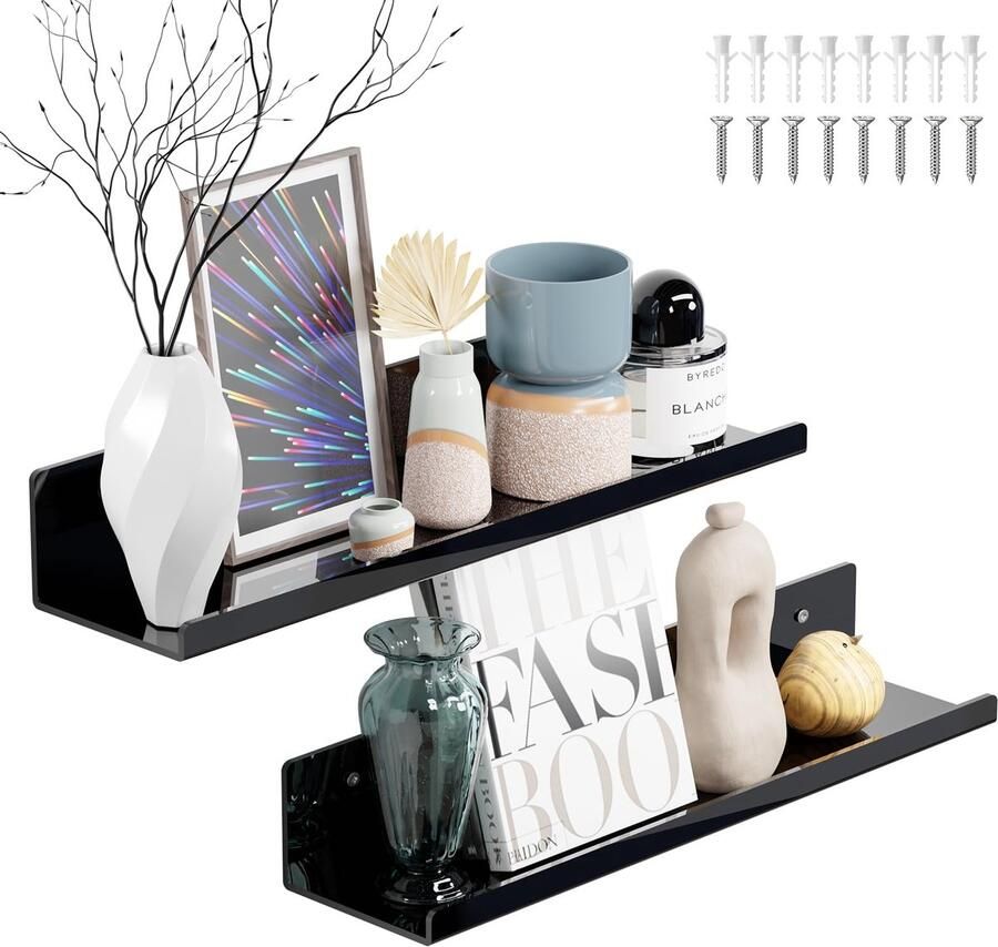 Ibenzoa Set van 2 Zwevende Wandrekken voor Kamers Elegant Zwart Design