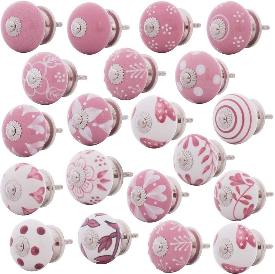 Ibenzoa Set van 20 handgeschilderde keramische meubelknoppen in vintage shabby-chic stijl kleuren en patronen