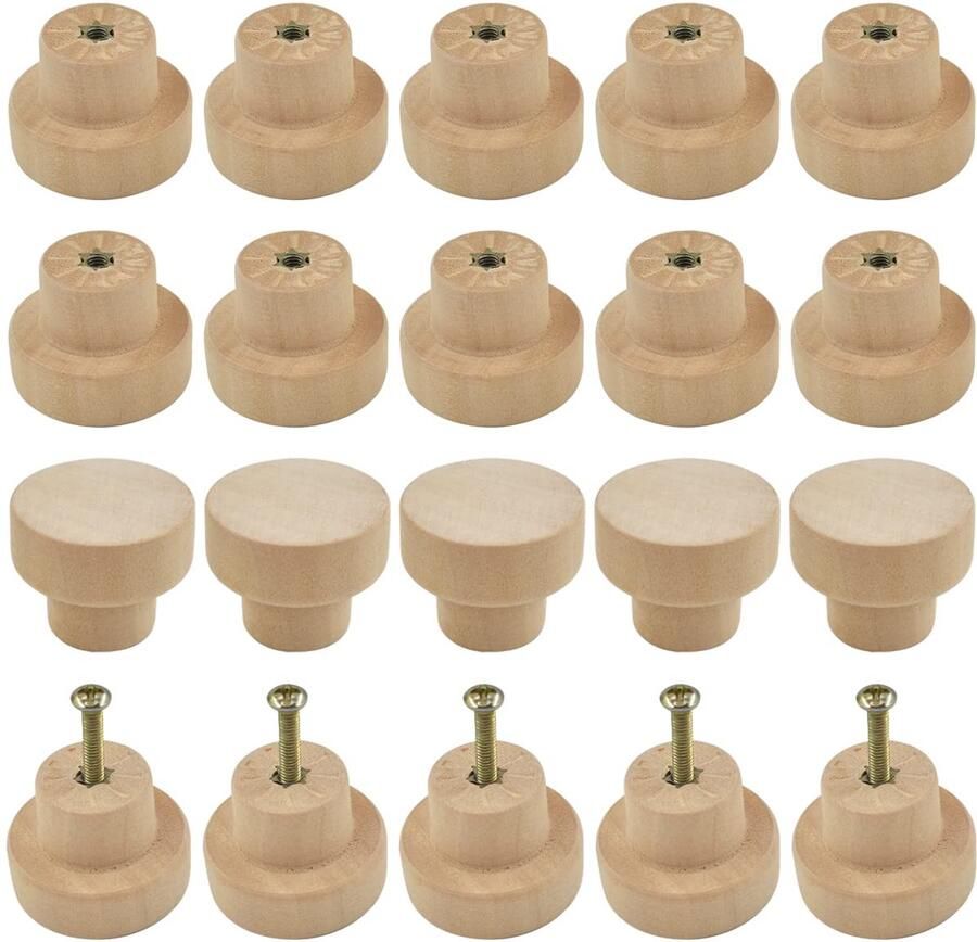 Ibenzoa Set van 20 Houten Knoppen voor Schuifladen Kasten en Deuren met Vintage Uiterlijk