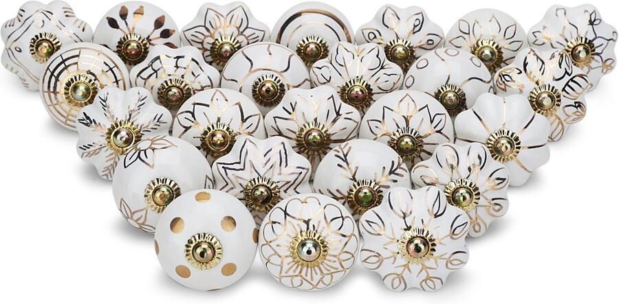 Ibenzoa Set van 25 Boheemse Antieke Keramische Knoppen voor Kasten en Meubels