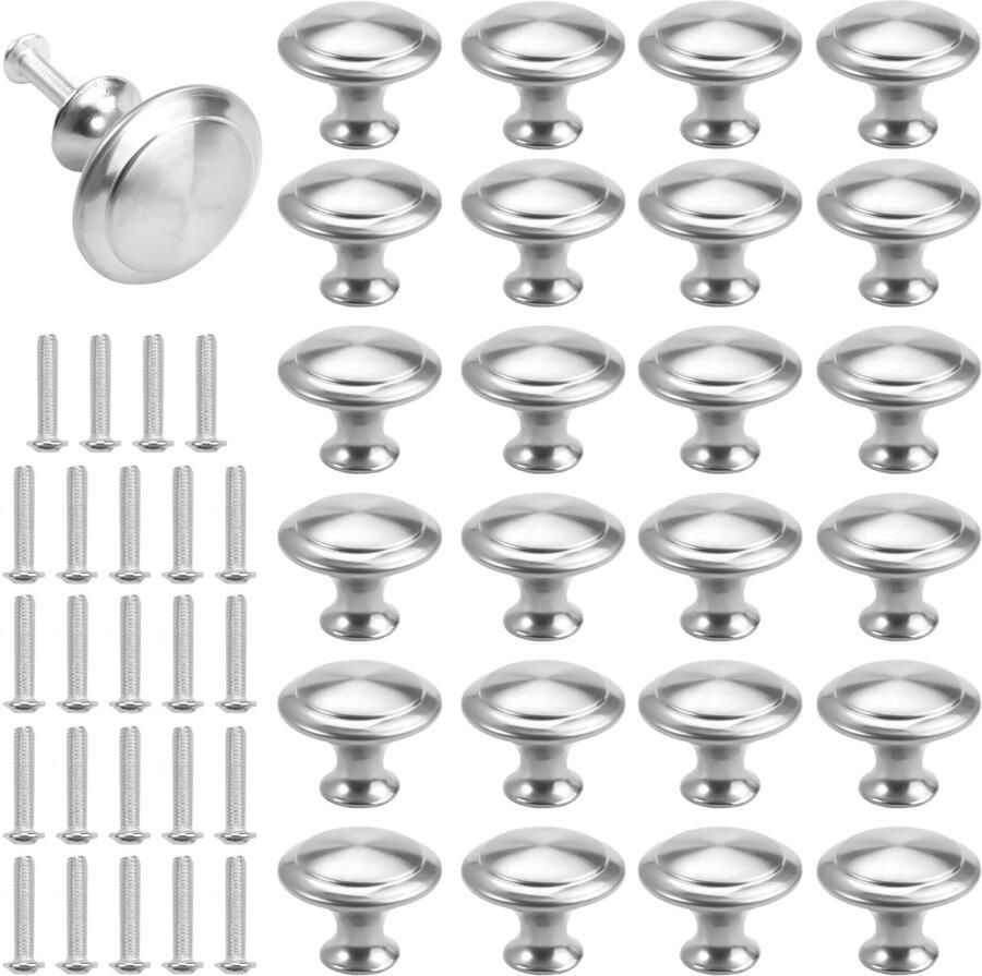 Ibenzoa Set van 25 zilverkleurige roestvrijstalen meubelknoppen met schroeven voor kast en lade