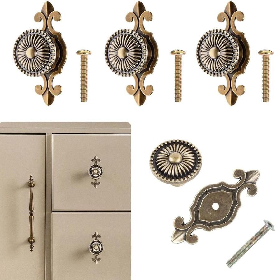 Ibenzoa Set van 3 Antiek Messing Meubelknoppen voor Kasten en Laden Inclusief Schroeven