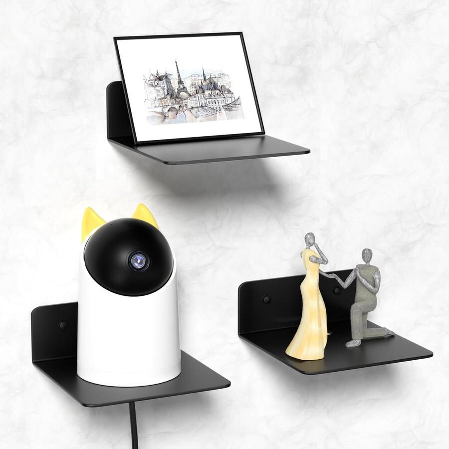 Ibenzoa Set van 3 metalen zwarte wandplanken voor stijlvolle opbergruimte thuis