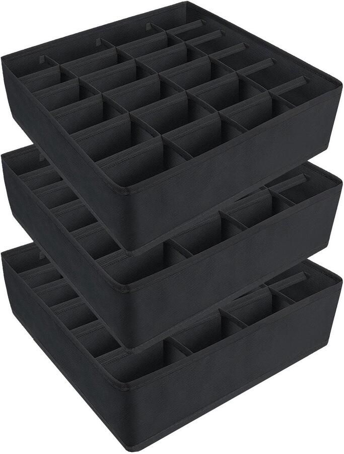 Ibenzoa Set van 3 Opvouwbare Lade-organizers met 24 Vakken voor Efficiënte Opbergruimte