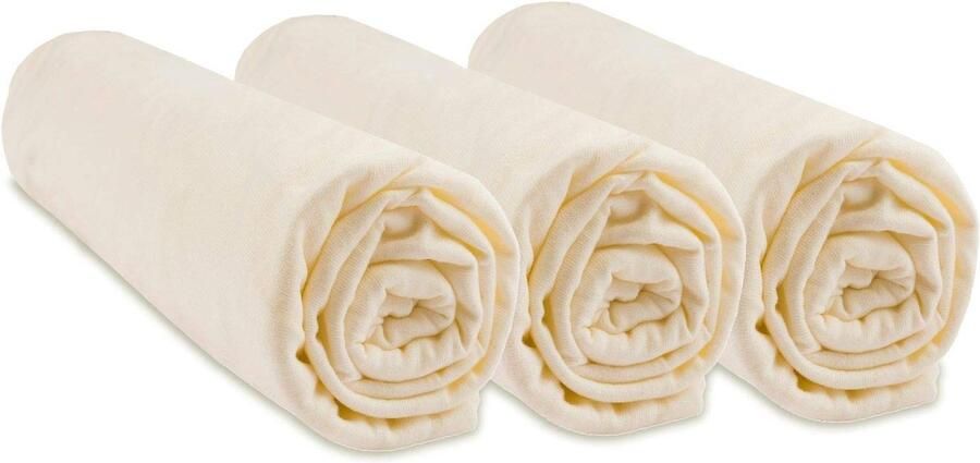 Ibenzoa Set van 3 Zachte Biologische Katoenen Hoeslakens voor Babybedden 60 x 120 cm Wit en Natuurlijk