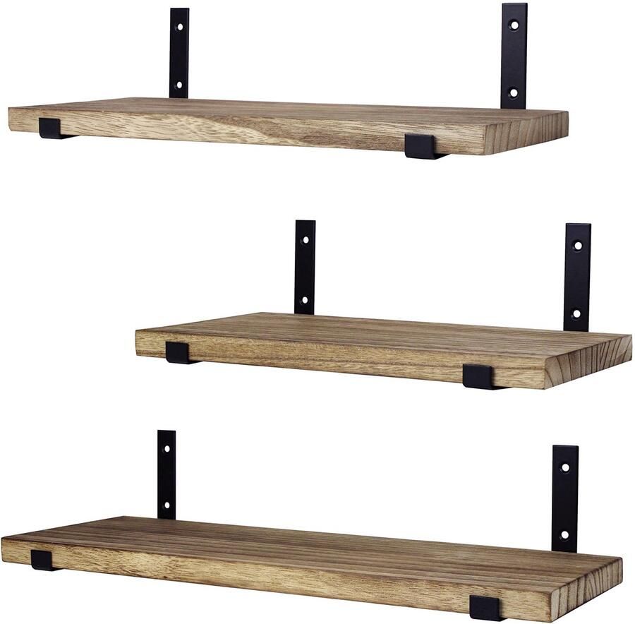 Ibenzoa Set van 3 Zwevende Wandplanken met Industriële Plankhouders voor Elke Ruimte