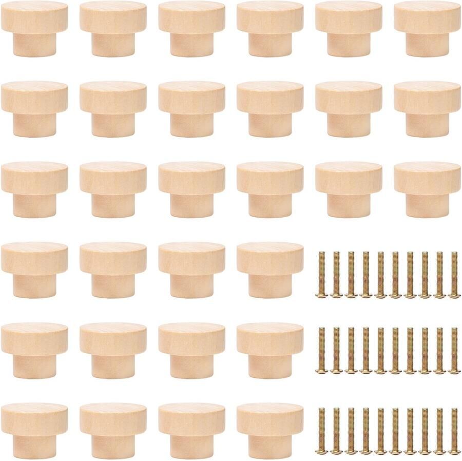 Ibenzoa Set van 30 Houten Meubelknoppen Universele Afmetingen voor Kasten en Laden