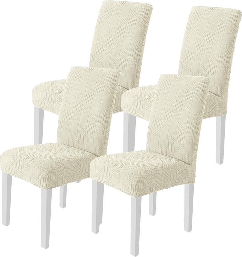 Ibenzoa Set van 4 Beige Stretch Stoelhoezen voor Verschillende Gelegenheden